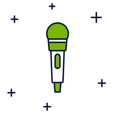 Beyaz arkaplanda izole edilmiş ana hatlı mikrofon simgesi. Radyodaki mikrofondan. Sözcü işareti. Vektör.