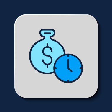 Filled outline Time is money icon isolated on blue background. Money is time. Effective time management. Convert time to money. Vector.