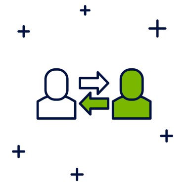 Filled outline Exchange work icon isolated on white background. Information exchange between people. Employee or people Replacement or swap position concept. Vector.