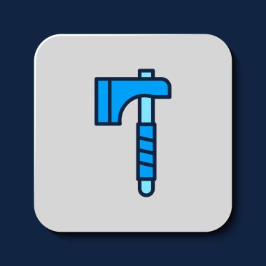 Filled outline Wooden axe icon isolated on blue background. Lumberjack axe. Vector.