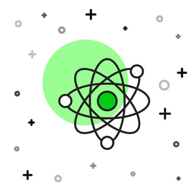 Doldurulmuş Atom simgesi beyaz arkaplanda izole edildi. Bilimin, eğitimin, nükleer fiziğin, bilimsel araştırmaların sembolü. Vektör.