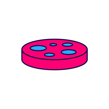 Beyaz arka planda izole edilmiş bakteri simgesiyle kaplanmış Petri kabı. Vektör.