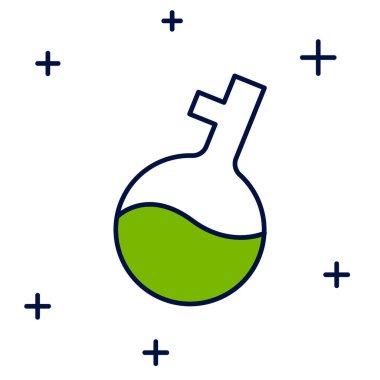 Ana hatlarıyla doldurulmuş test tüpü ve beyaz arka planda izole edilmiş kimyasal test ikonu. Laboratuvar cam levhası. Vektör.