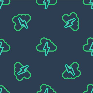 Hat Storm simgesi mavi arkaplanda izole edilmiş kusursuz desen. Bulut ve şimşek işareti. Fırtınanın hava durumu ikonu. Vektör.