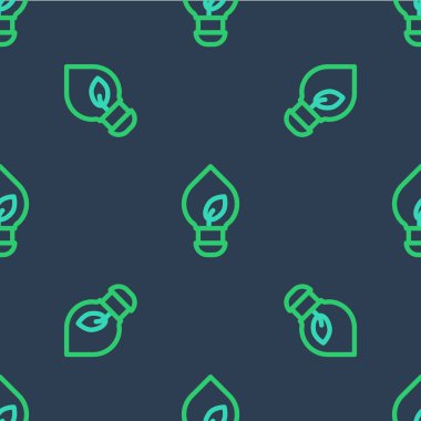 Yaprak simgesine sahip çizgi lambası mavi arkaplanda izole edilmiş pürüzsüz desen. Çevre enerjisi kavramı. Alternatif enerji kavramı. Vektör.