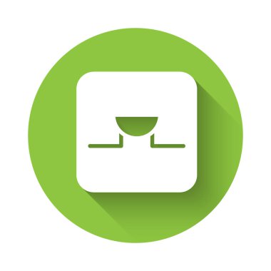White Buzzer in electronic circuit icon isolated with long shadow background. Green circle button. Vector.