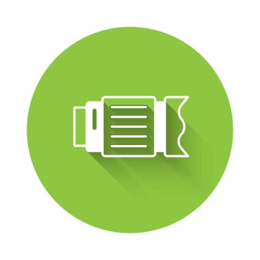 White Camera photo lens icon isolated with long shadow background. Green circle button. Vector.