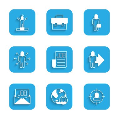 Set Search job Globe and people Head hunting Leader of team of executives Multitasking manager working Businessman and Productive human icon. Vector.