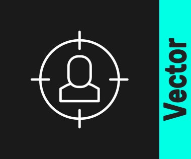 Beyaz çizgi kafa avlama simgesi siyah arkaplanda izole edildi. İş hedefi ya da İstihdam tabelası. İş için insan kaynakları ve adam toplama. Vektör.