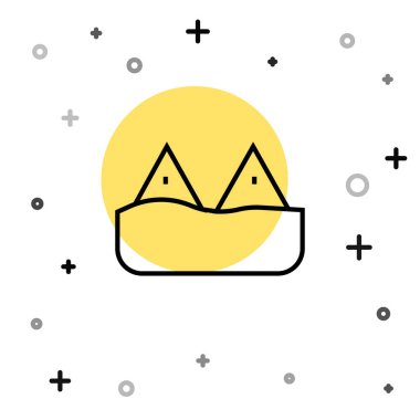 Okyanus dalgası ikonunda siyah çizgi balina kuyruğu beyaz arka planda izole edildi. Rastgele dinamik şekiller. Vektör.