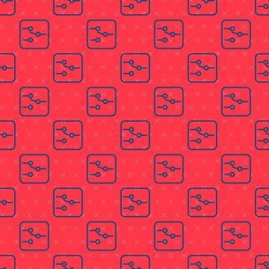 Blue line Switch in electronic circuit icon isolated seamless pattern on red background. Vector.