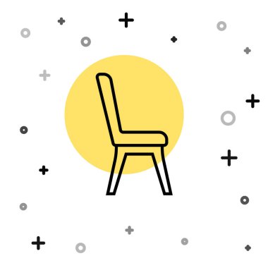 Beyaz arkaplanda siyah çizgi sandalye simgesi izole edildi. Rastgele dinamik şekiller. Vektör.