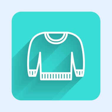 White line Sweater icon isolated with long shadow background. Pullover icon. Sweatshirt sign. Green square button. Vector.