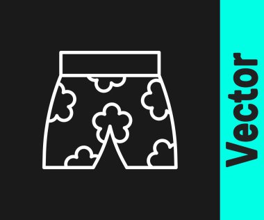 Beyaz çizgi yüzme şortu simgesi siyah arkaplanda izole edildi. Vektör.