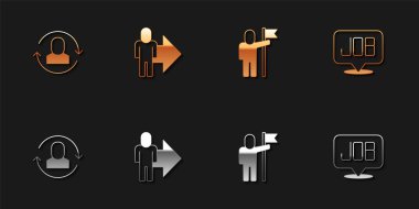 Set Exchange work Leader of team of executives Man holding flag and Search job icon. Vector.