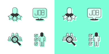 Set Resume Productive human Magnifying glass for search job and Search icon. Vector.