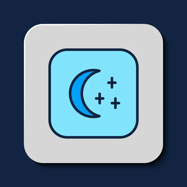 Filled Outline Moon Stars Icon Isolated Blue Background Cloudy Night — Vetor de Stock