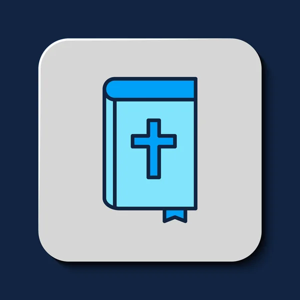 Filled Outline Holy Bible Book Icon Isolated Blue Background Vector — Vector de stock