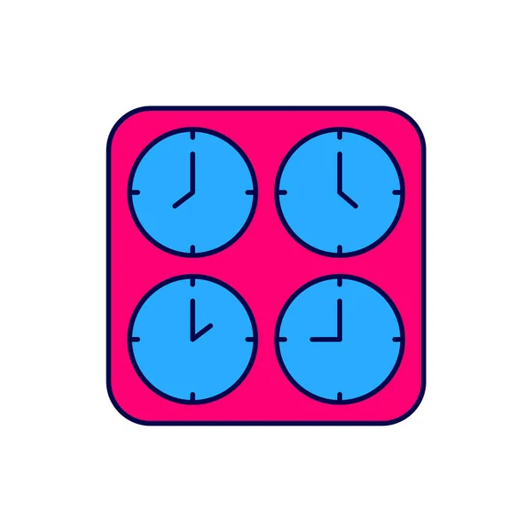 Filled Outline Time Zone Clocks Icon Isolated White Background Vector — Stock Vector