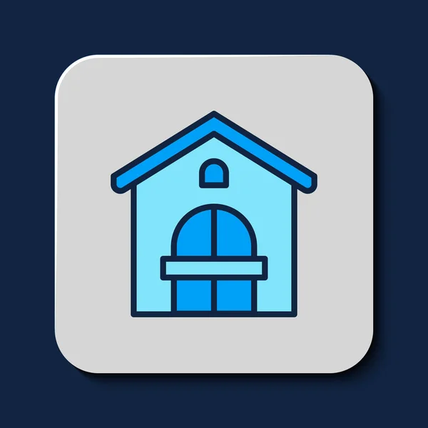 Filled Outline Farm House Icon Isolated Blue Background Vector — Vetor de Stock