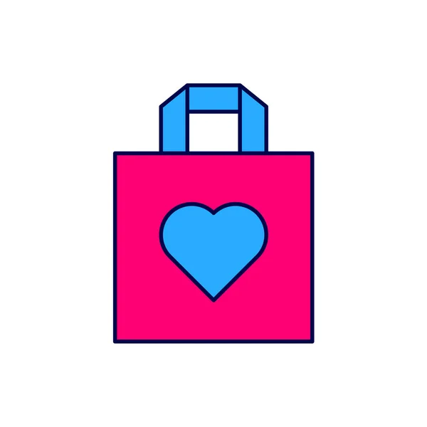 Filled Outline Shopping Bag Heart Icon Isolated White Background Shopping — Stock Vector