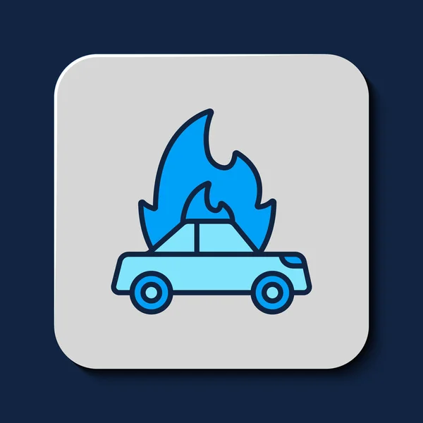 Filled Outline Burning Car Icon Isolated Blue Background Insurance Concept — Stock vektor