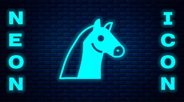 Glowing Neon Horse Icon Isolated Brick Wall Background Animal Symbol — Stock Vector