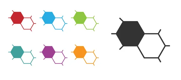 黑色化学配方图标孤立在白色背景 创新医学 研究和科学的六边形 设置彩色图标 — 图库矢量图片