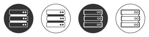 黑色服务器 网络托管图标隔离在白色背景上 圆形按钮 — 图库矢量图片
