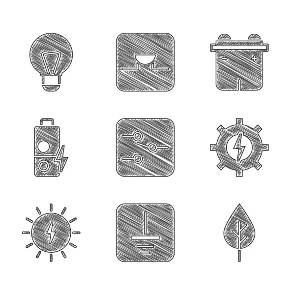 Set Switch Electronic Circuit Electrical Symbol Ground Leaf Eco Gear — Vector de stock