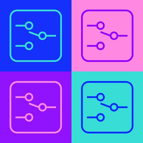 Pop Art Line Switch Electronic Circuit Icon Isolated Color Background — Vettoriale Stock