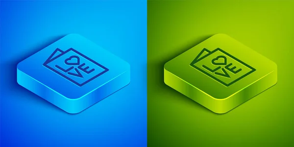Isometric Line Valentines Day Party Flyer Icon Isolated Blue Green — ストックベクタ