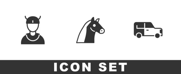 Set Viking Head Horse Car Icon Vector — Stock vektor