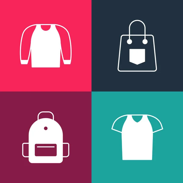 Set Pop Art Shirt School Backpack Handbag Sweater Icon Vector — ストックベクタ