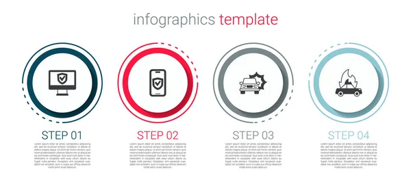 Set Insurance Online Car Accident Burning Car Business Infographic Template — Wektor stockowy