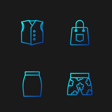 Set line Swimming trunks Skirt Waistcoat and Handbag. Gradient color icons. Vector.