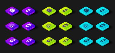 Set Smartphone USB flash drive Cancelled fingerprint System bug mobile and Cyber security icon. Vector.