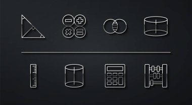 Set line Angle bisector of a triangle Ruler Geometric figure Cylinder Calculator Abacus and Mathematics sets and B icon. Vector.