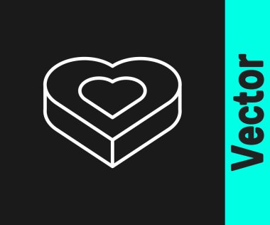 White line Candy in heart shaped box icon isolated on black background. Valentines Day. Vector.