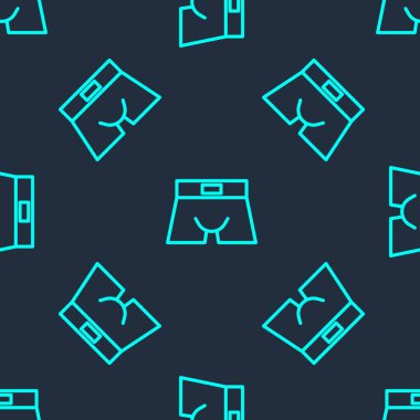 Green line Men underpants icon isolated seamless pattern on blue background. Man underwear. Vector.