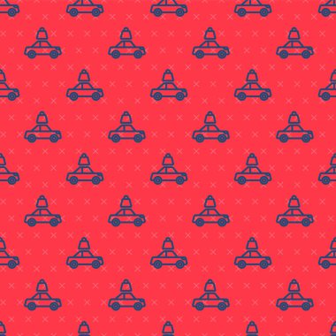 Blue line Car insurance icon isolated seamless pattern on red background. Insurance concept. Security, safety, protection, protect concept. Vector.
