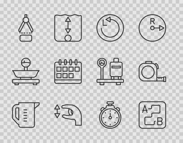 Set Line Measuring Cup Route Location Radius Approximate Measurements Drawing — Stock Vector