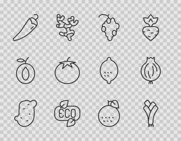 Set Line Potato Leek Grape Fruit Leaf Eco Symbol Hot — Image vectorielle