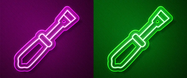 Glowing Neon Line Screwdriver Icon Isolated Purple Green Background Service — Wektor stockowy