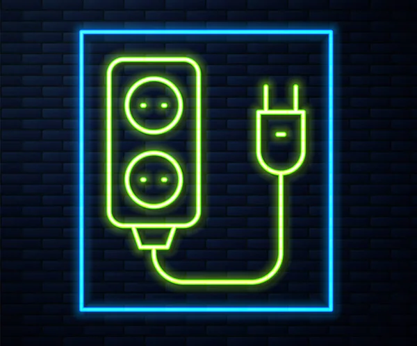 Linea Neon Incandescente Icona Del Cavo Prolunga Elettrico Isolato Sfondo — Vettoriale Stock