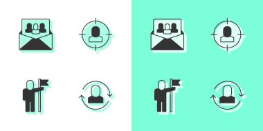 Set Exchange work Project team base Man holding flag and Head hunting icon. Vector.