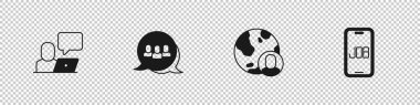 Set Freelancer Project team base Globe and people and Search job icon. Vector.
