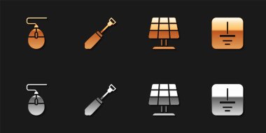 Set Computer mouse Screwdriver Solar energy panel and Electrical symbol ground icon. Vector.