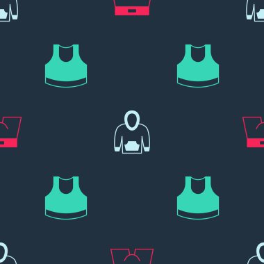 Set Men underpants Hoodie and Female crop top on seamless pattern. Vector.