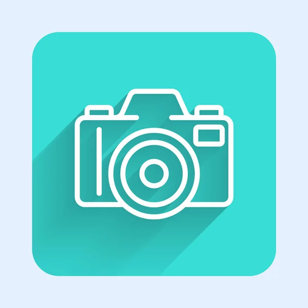 Línea Blanca Icono Cámara Fotográfica Aislado Con Fondo Sombra Largo — Vector de stock